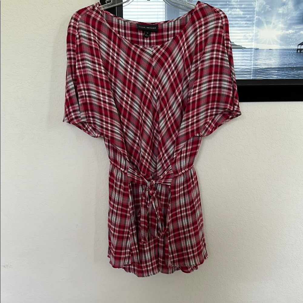 Lane Bryant Red Plaid Dolman Sleeve Top Sz 18